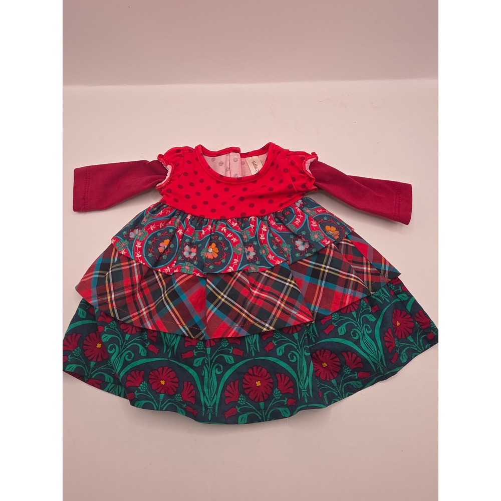 Matilda Jane Clothing Doll Dress Mixed Media Tiered Plaid Floral Polka Dot Red